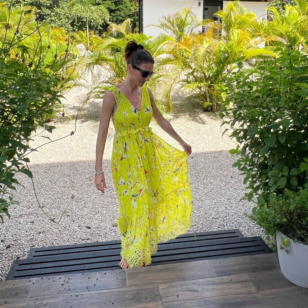 TANYA TAYLOR Catalina Silk Maxi Dress in Floral Yellow Size 4